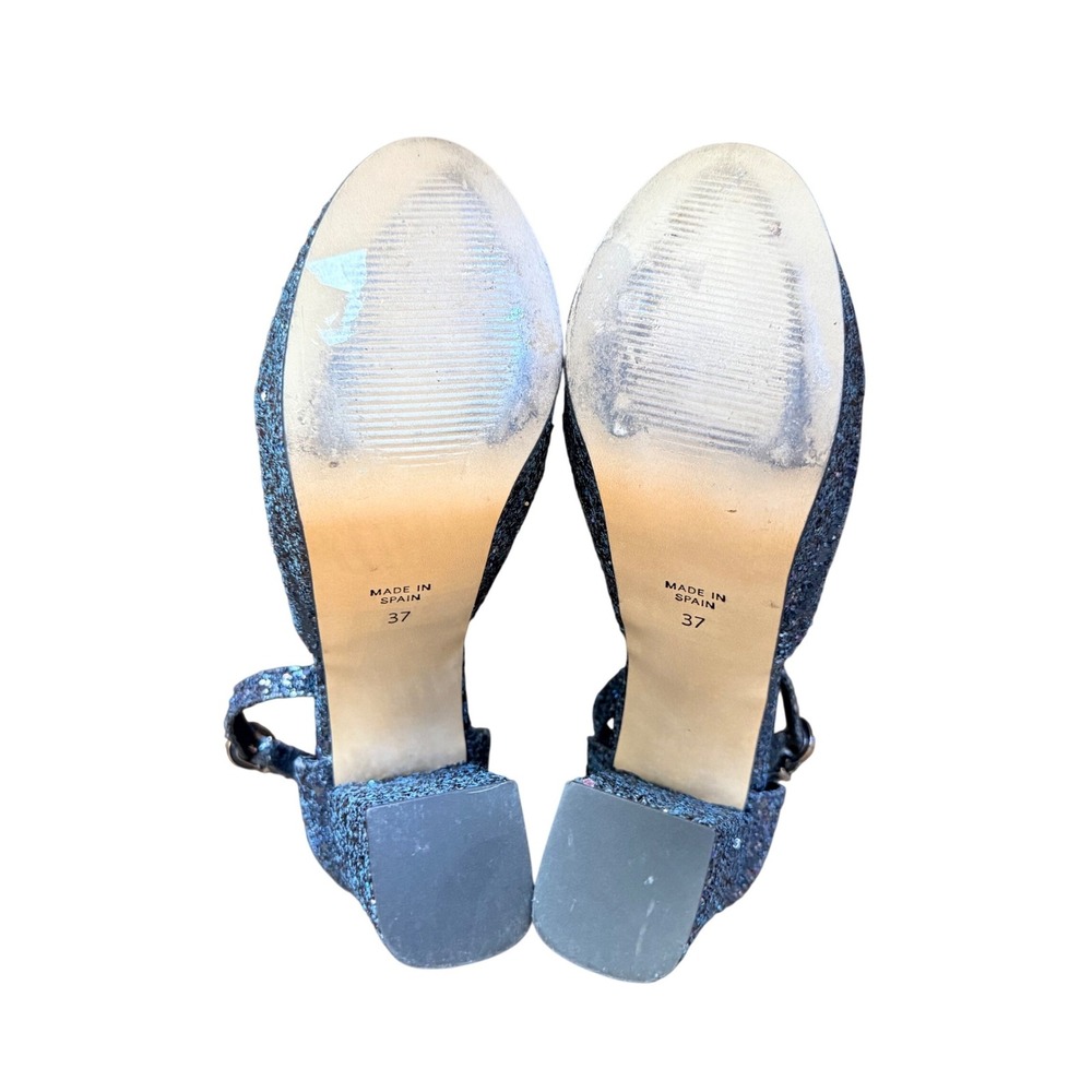 Shellys London Womens Blue Glitter Platform Block Heel Ankle Strap Size 37 6.5 - Picture 5 of 8